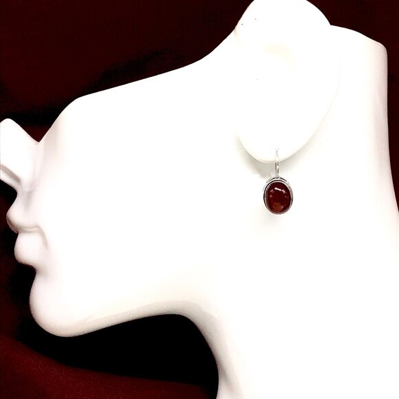 925 Sterling Silver Drop Earrings Dark Carnelian Stone Earrings - Picture 2 of 5